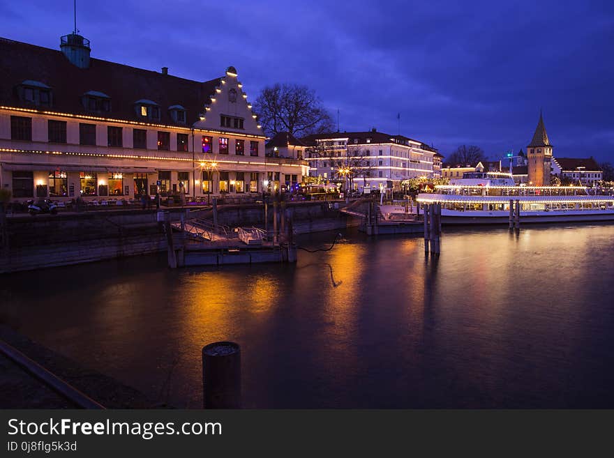 Waterway, Night, Reflection, City