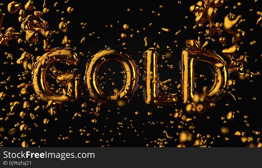 Gold Textured Text Gold With Liquid Drops, Black Background