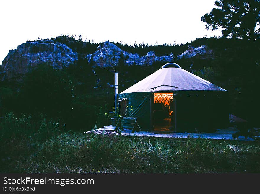 Black And Grey Canopy Tent Near Rocky Mountains