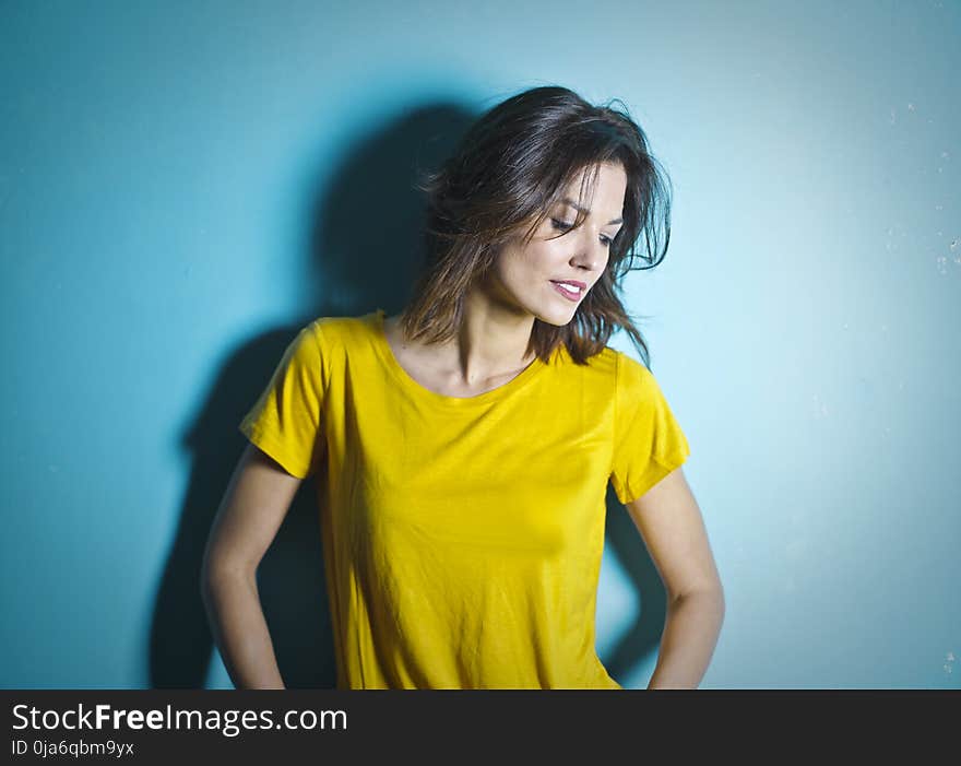 Woman Wearing Yellow Scoop Neck Shirt