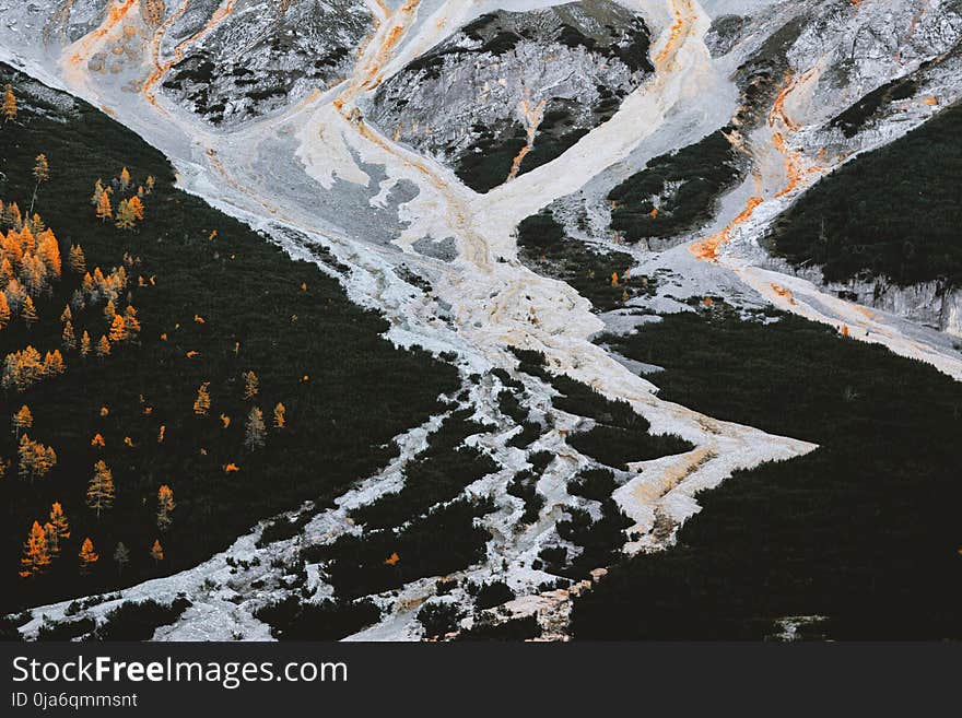 Aerial View of Forest and Lava from Erupted Volcano