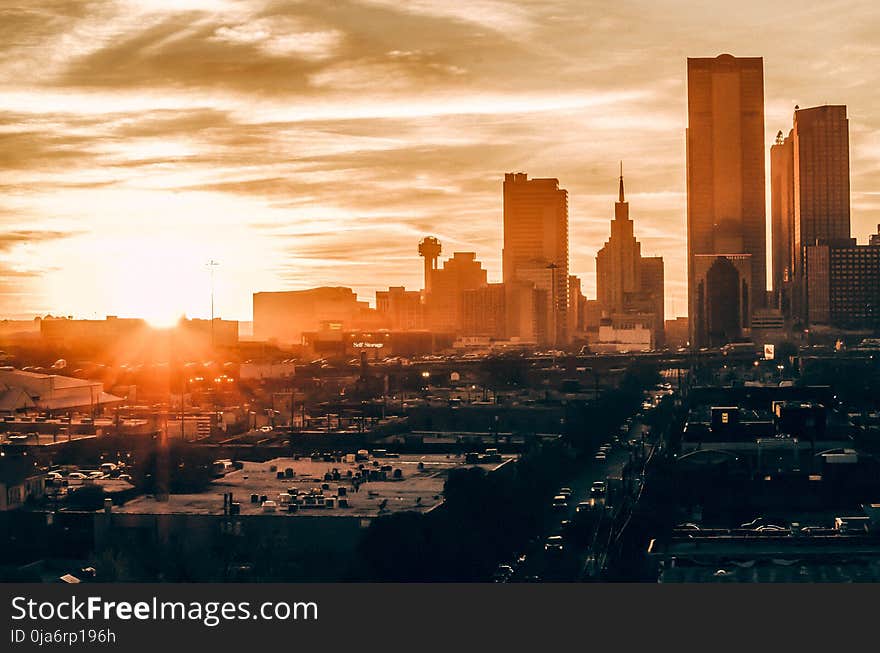 Bird&#x27;s Eye View of City During Sunset