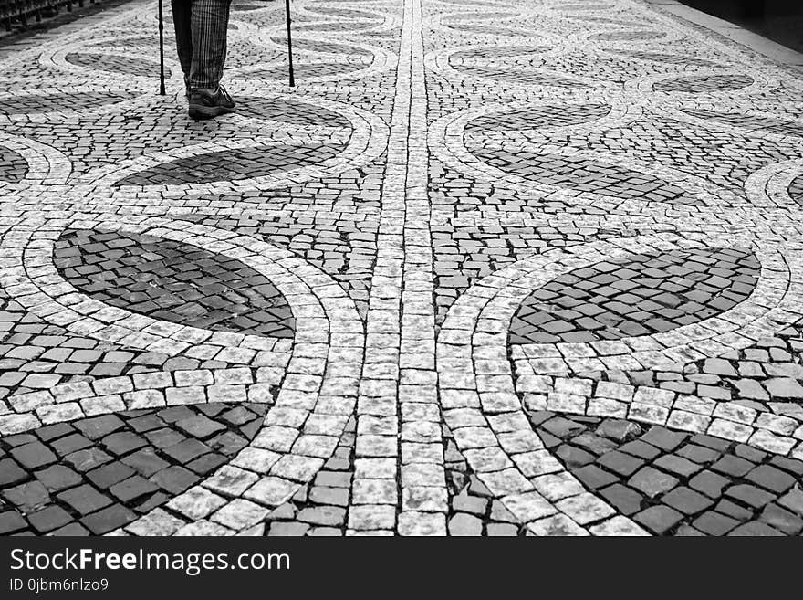 Black And White, Cobblestone, Public Space, Monochrome Photography