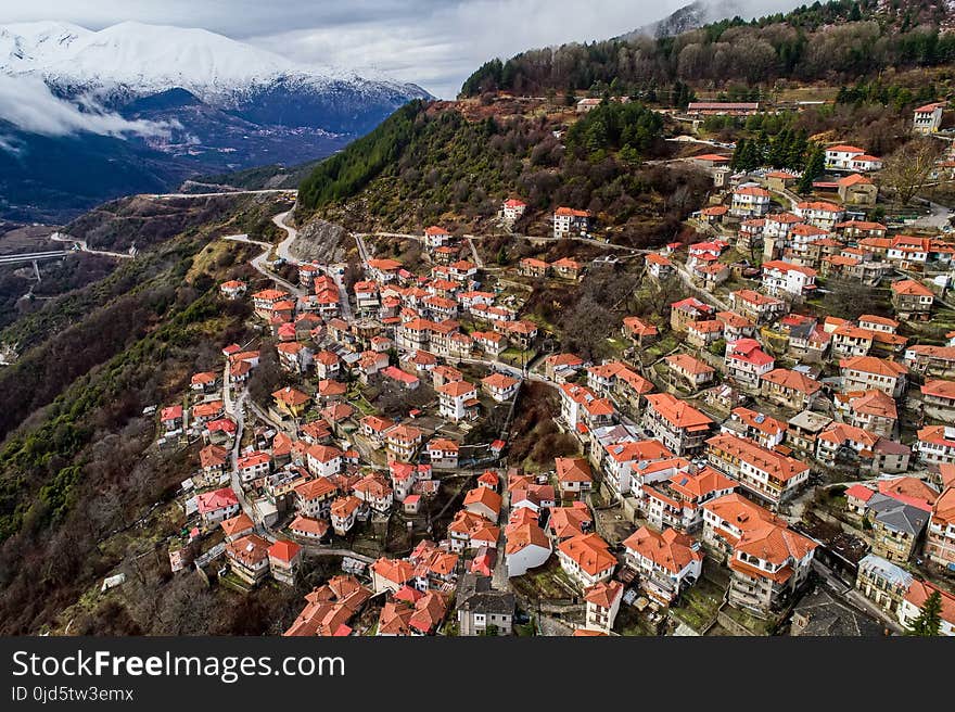 Aerial view of the village Metsovo in Epirus, northern Greece