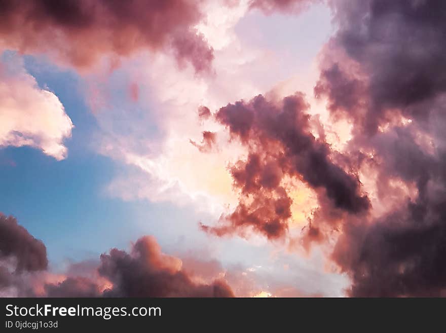 Down Angle Photography of Red Clouds and Blue Sky