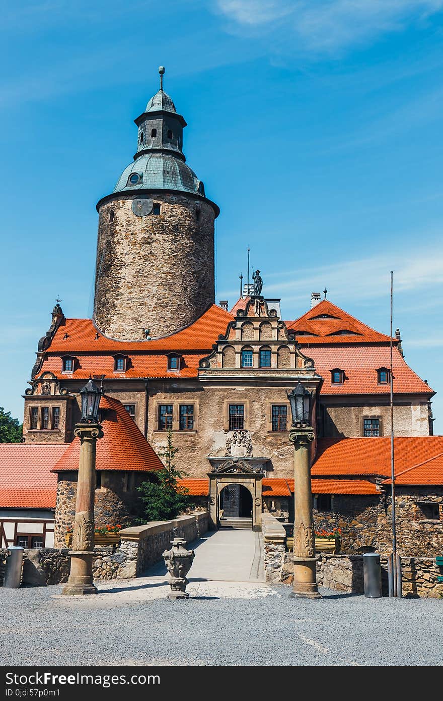 Czocha castle on blue sky, Poland