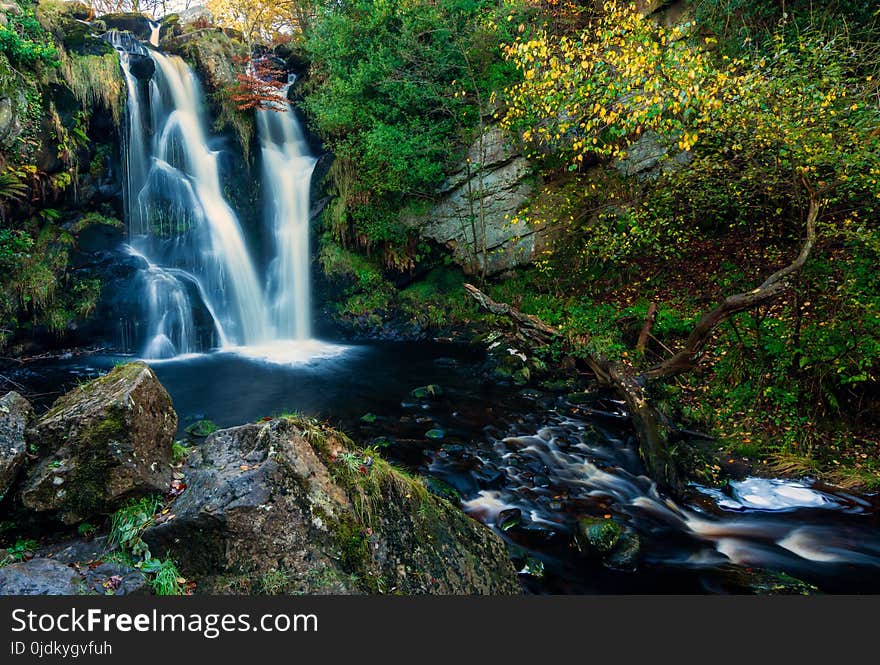 Waterfall, Water, Nature, Vegetation