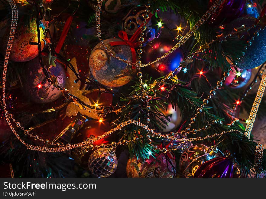 Christmas Lights And Decorations On Tree