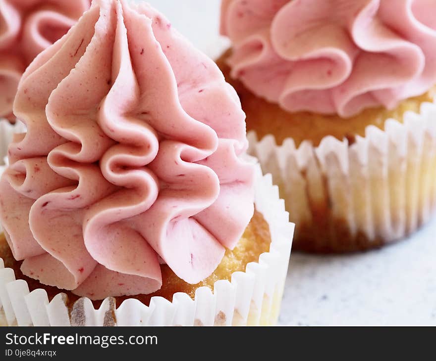 Brown Cupcake With Pink Icing Macro Photographyu