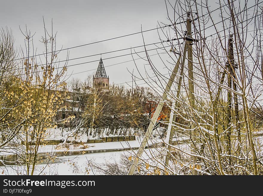 Vintage style red brick old factory, winter time landscape. Vintage style red brick old factory, winter time landscape.