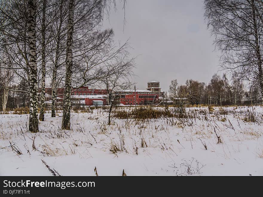 Vintage style red brick old factory, winter time landscape. Vintage style red brick old factory, winter time landscape.