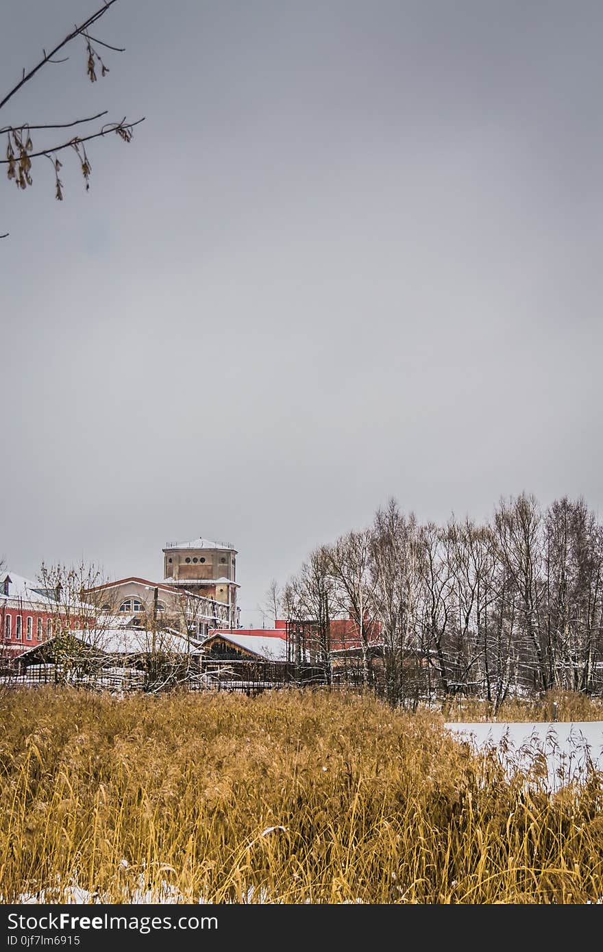 Vintage style red brick old factory, winter time landscape. Vintage style red brick old factory, winter time landscape.