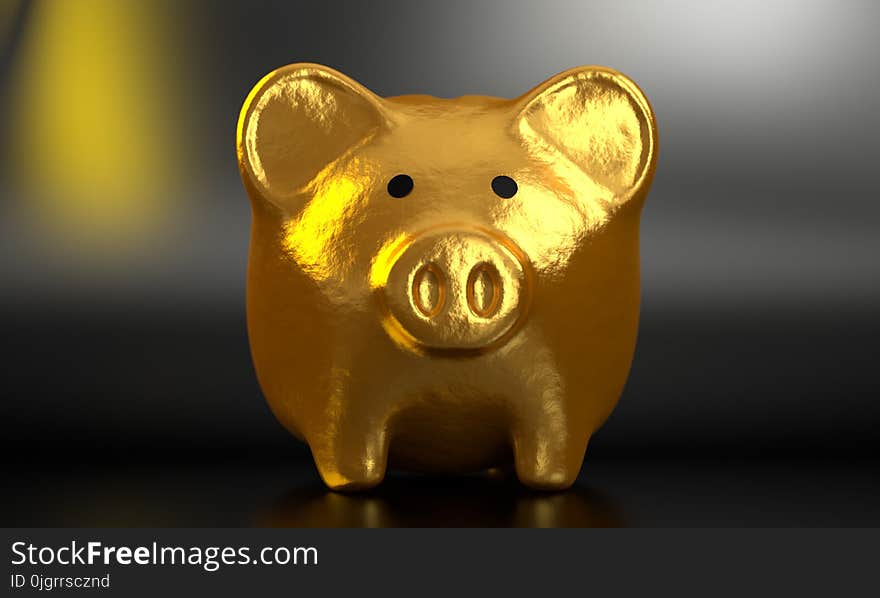 Piggy Bank, Snout, Gold, Saving