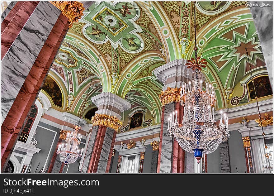 Black Metal Framed Glass Chandelier in a Building