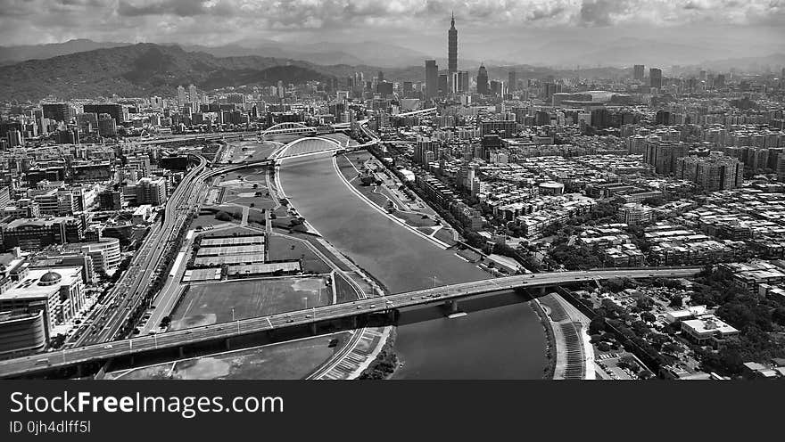 Gray Scale Aerial Photo of City