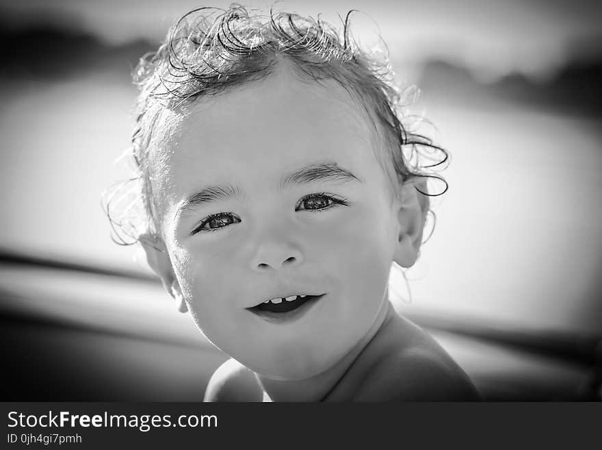 Baby Girl Smiling Grayscale Photo