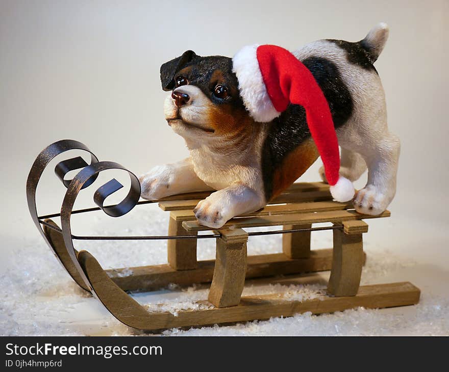 Dog on Wooden Sled Figure