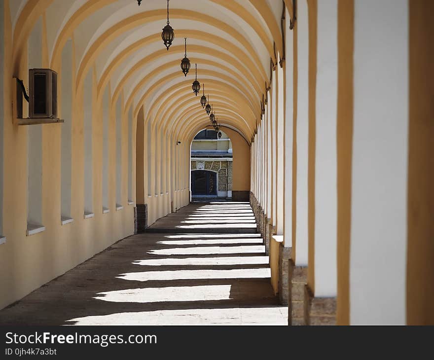 White Concrete Building White Black Pendant Inline Lamp