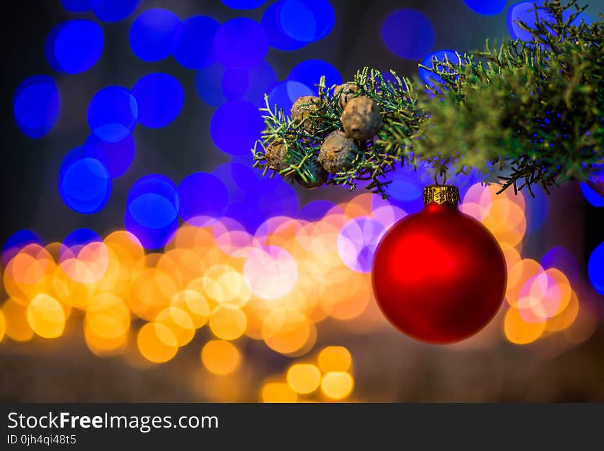 Red Baubles on Christmas Tree