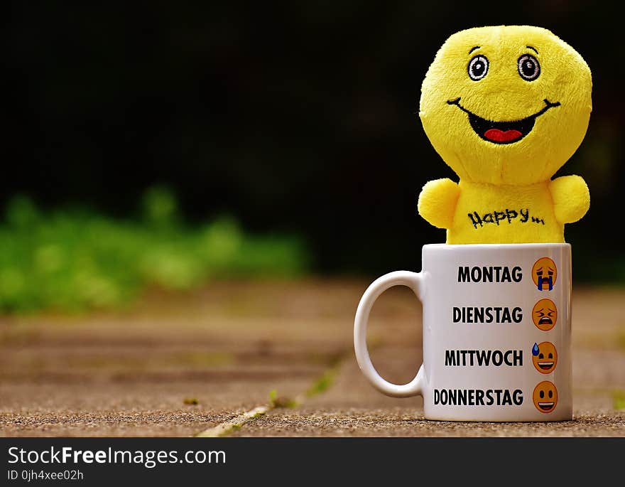 White Ceramic Mug With Yellow Plush Toy on It