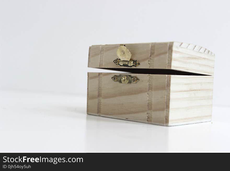 Beige Wooden Chest Trunk on White Surface