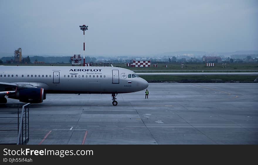 White Aeroflot Passenger Plane on Airport