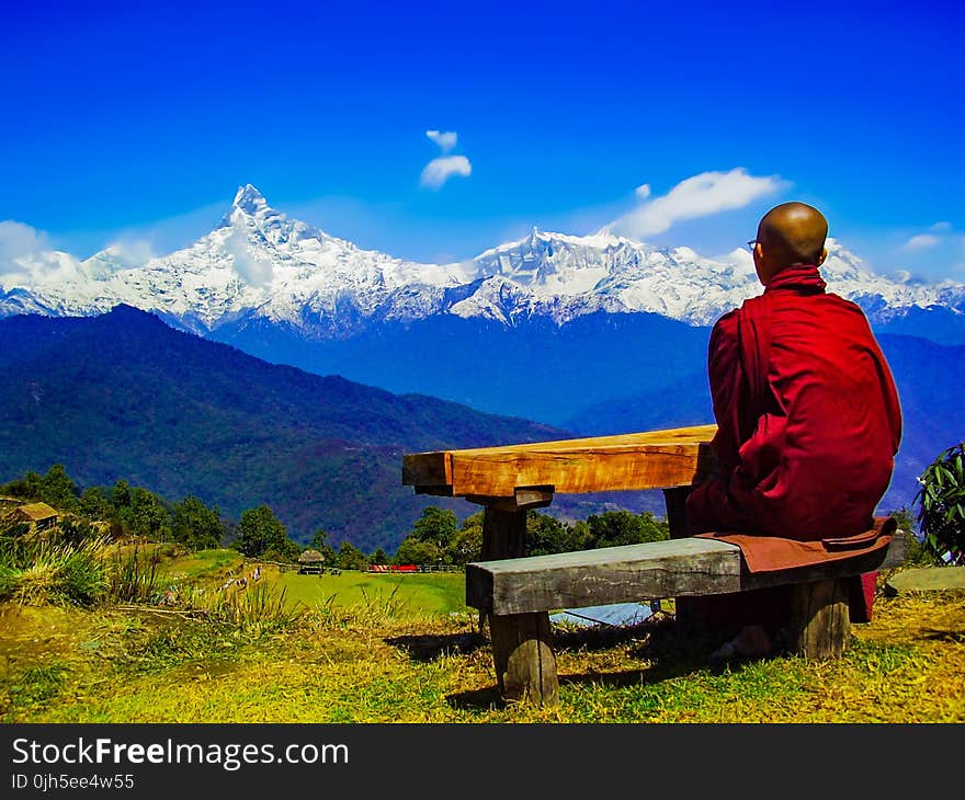 Rear View of a Man Sitting on Landscape