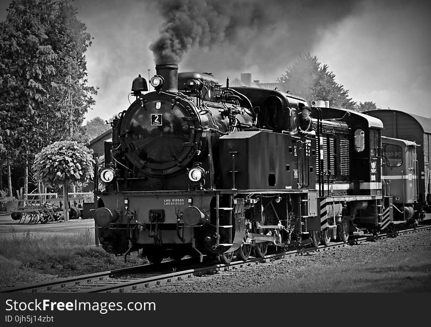 High Angle View of Train on Railroad Tracks