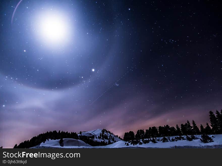 Scenic View of Mountains Against Sky at Night