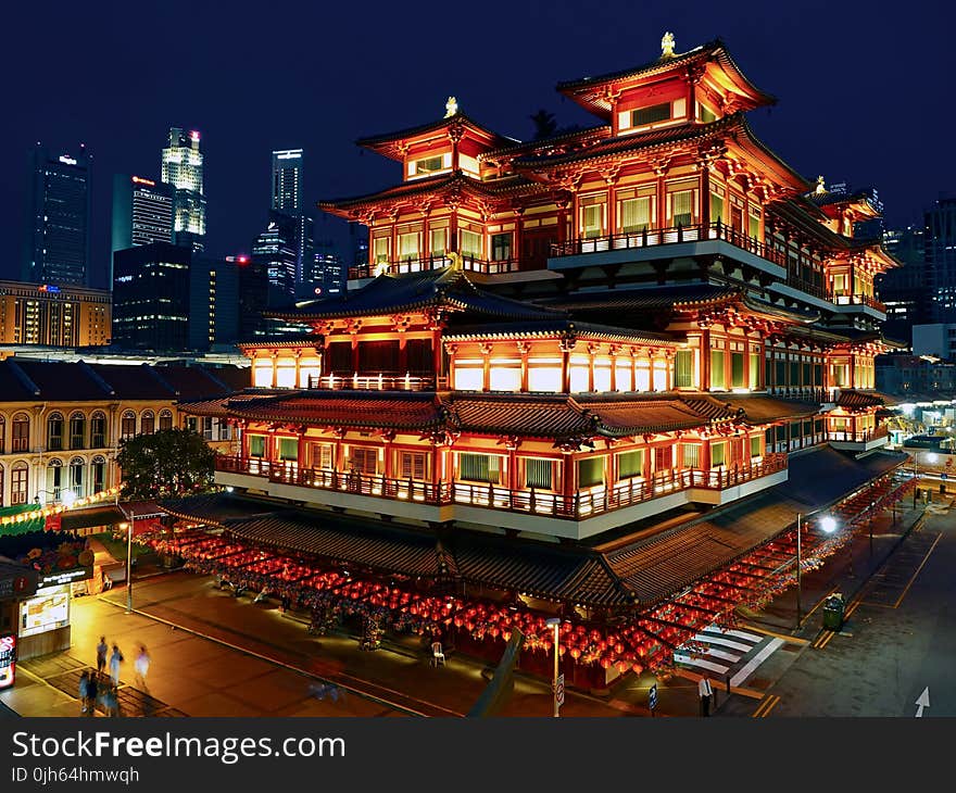 View of Illuminated Buildings at Night