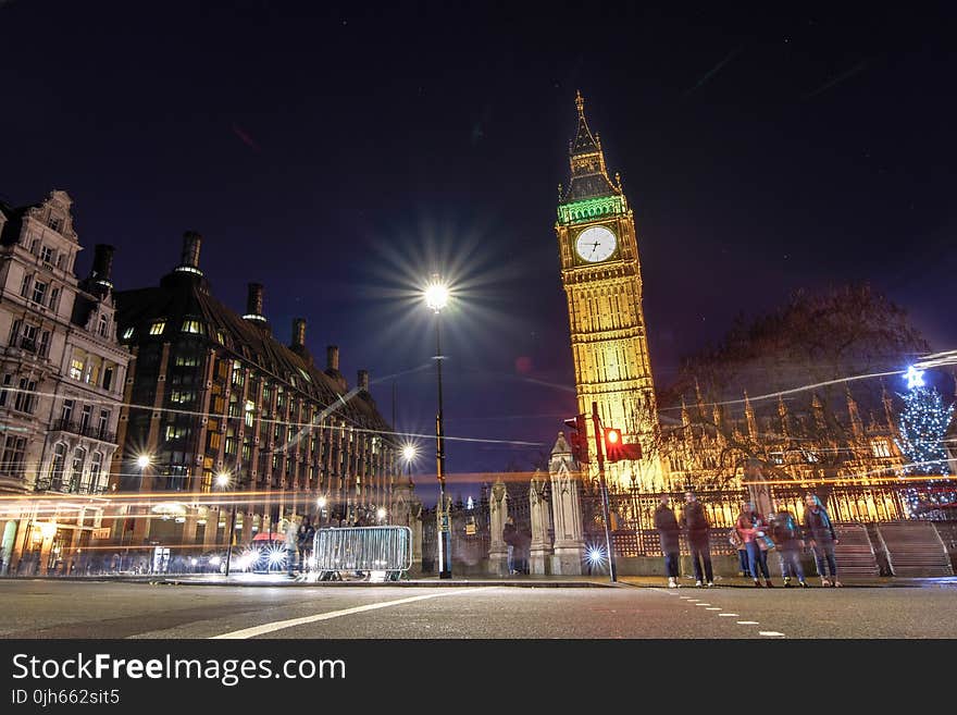 Low Angle View of Illuminated Tower at Night