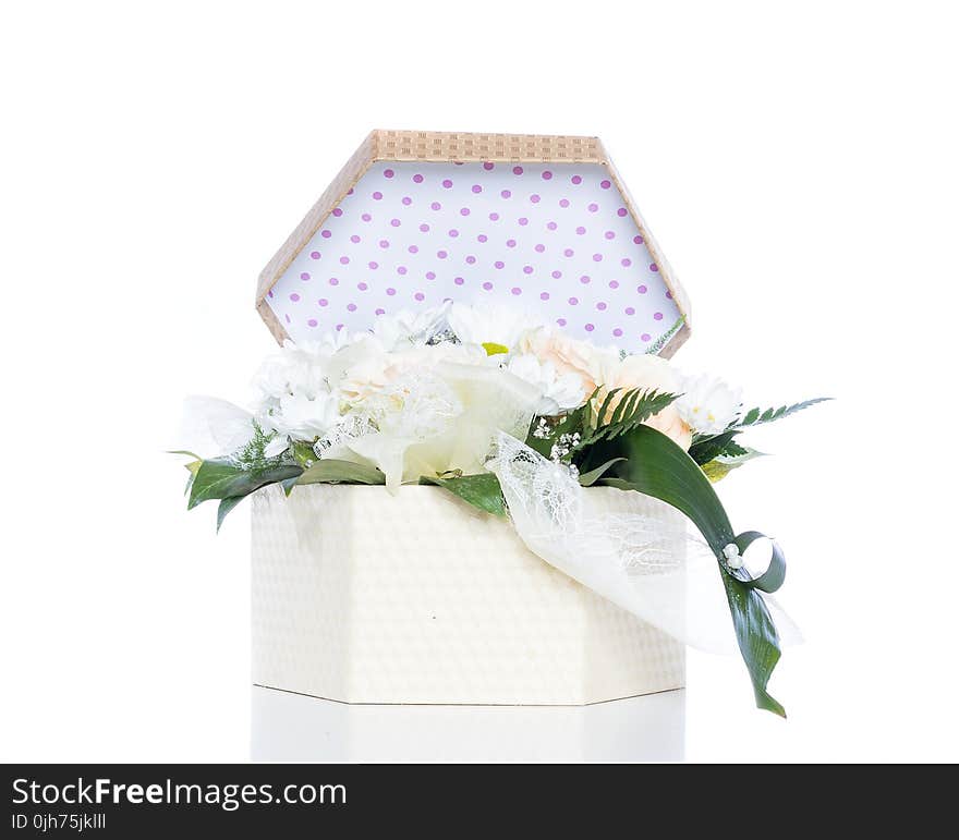 White Flowers Inside Gift Box