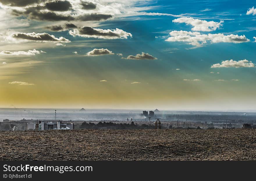 Desert Under Sunny Cloudy Blue Sky