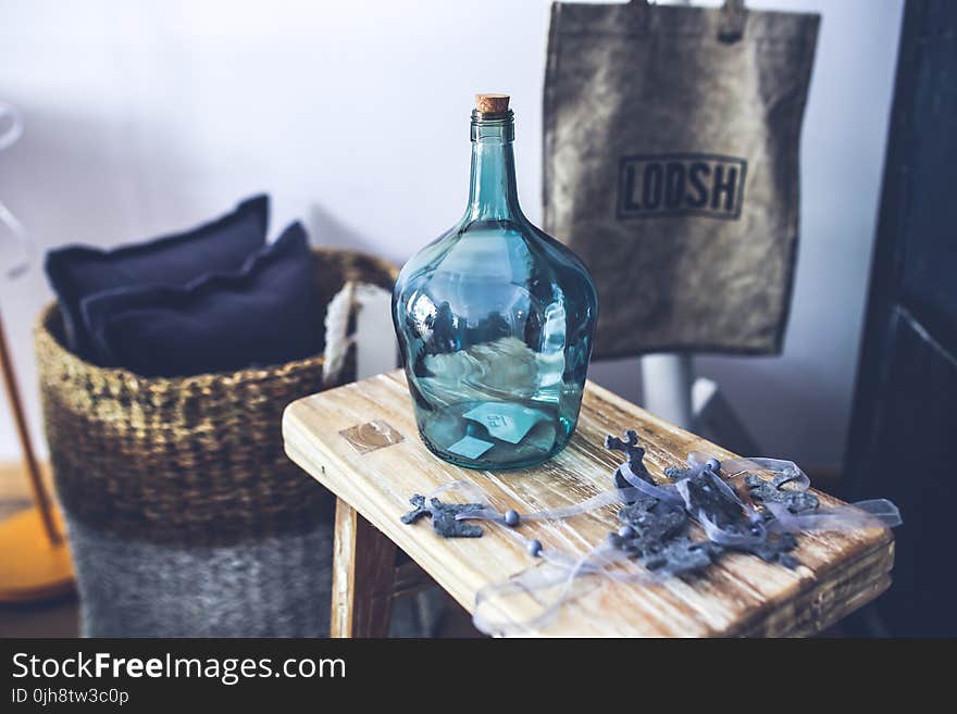 Blue carafe on the stool