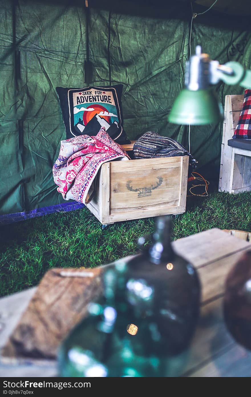 Wooden box in the military tent