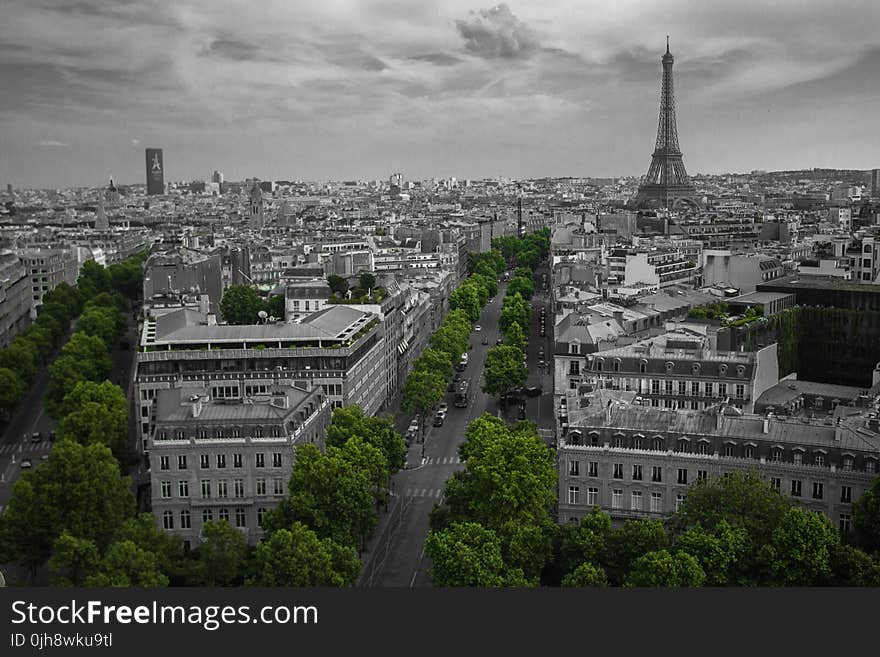 Aerial Shot If Eiffel Tower Paris Skyline