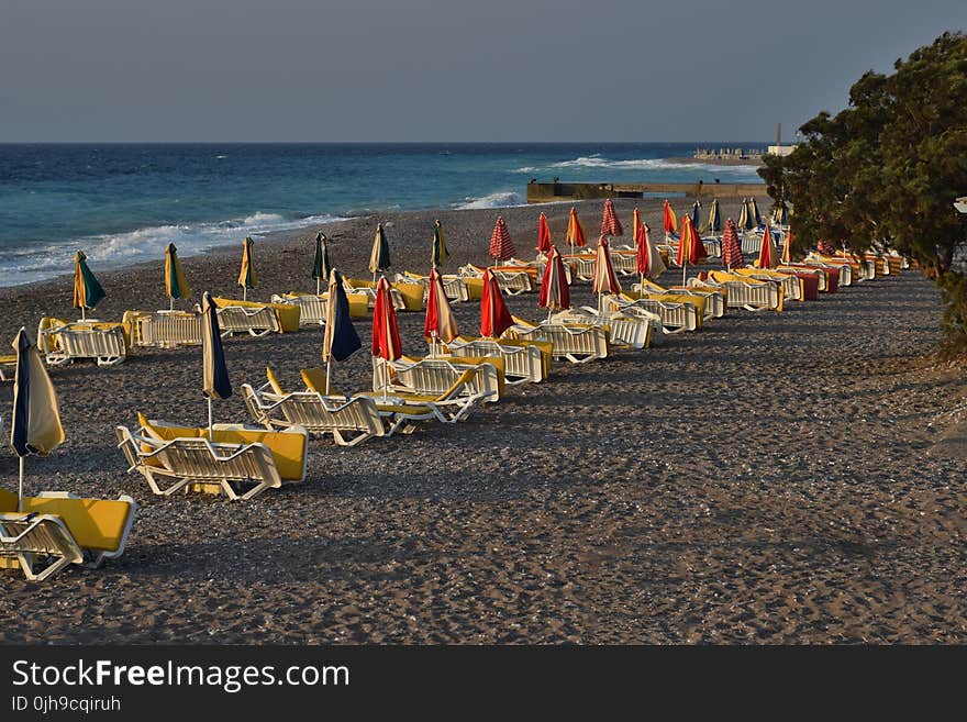 White Wooden Beach Patio Set at Daytime