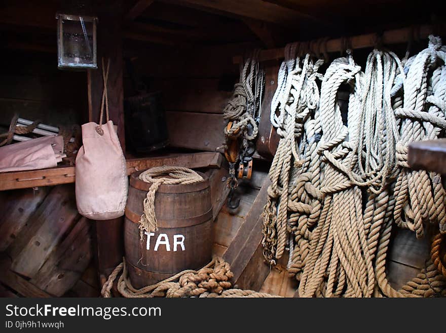 Wooden Barrel And Ropes