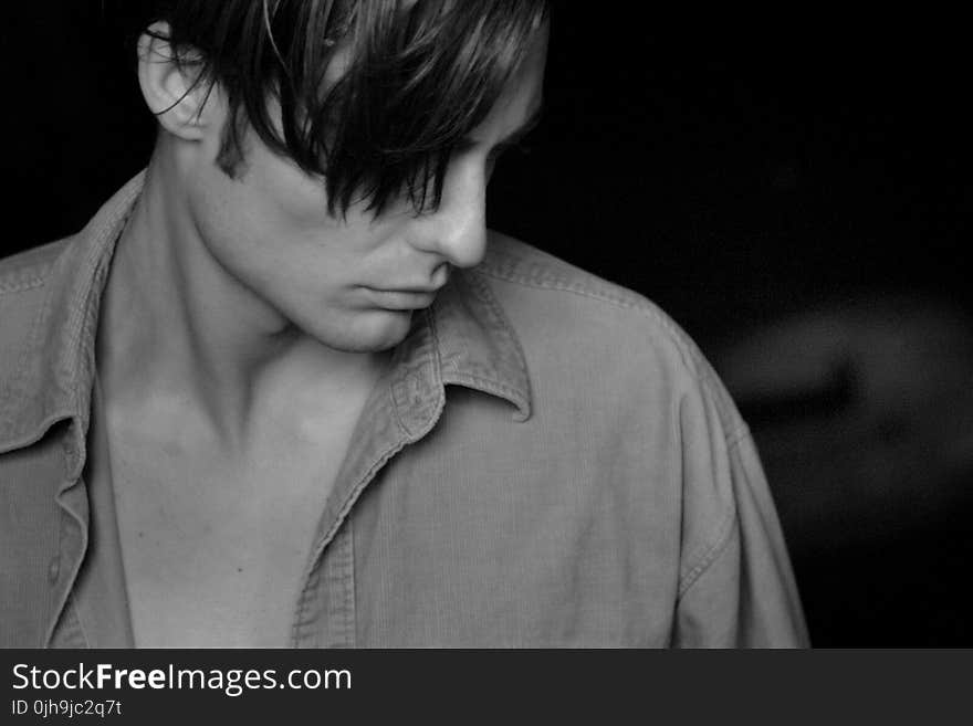 Grayscale Photo Of Man Wearing Collared Shirt