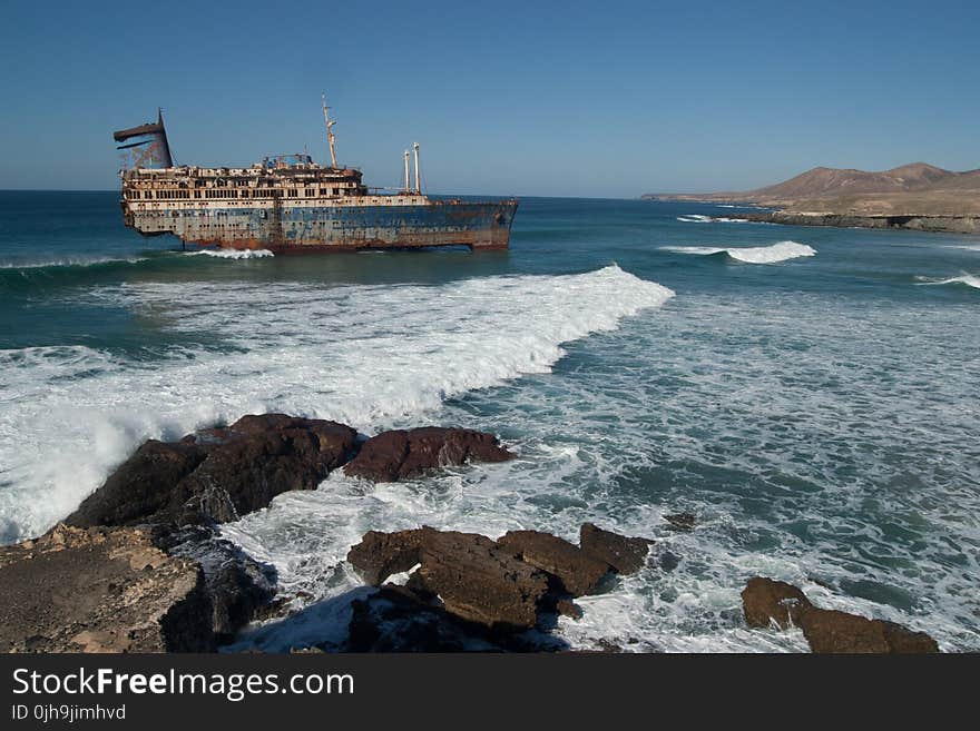 Decaying Ship In The Ocean