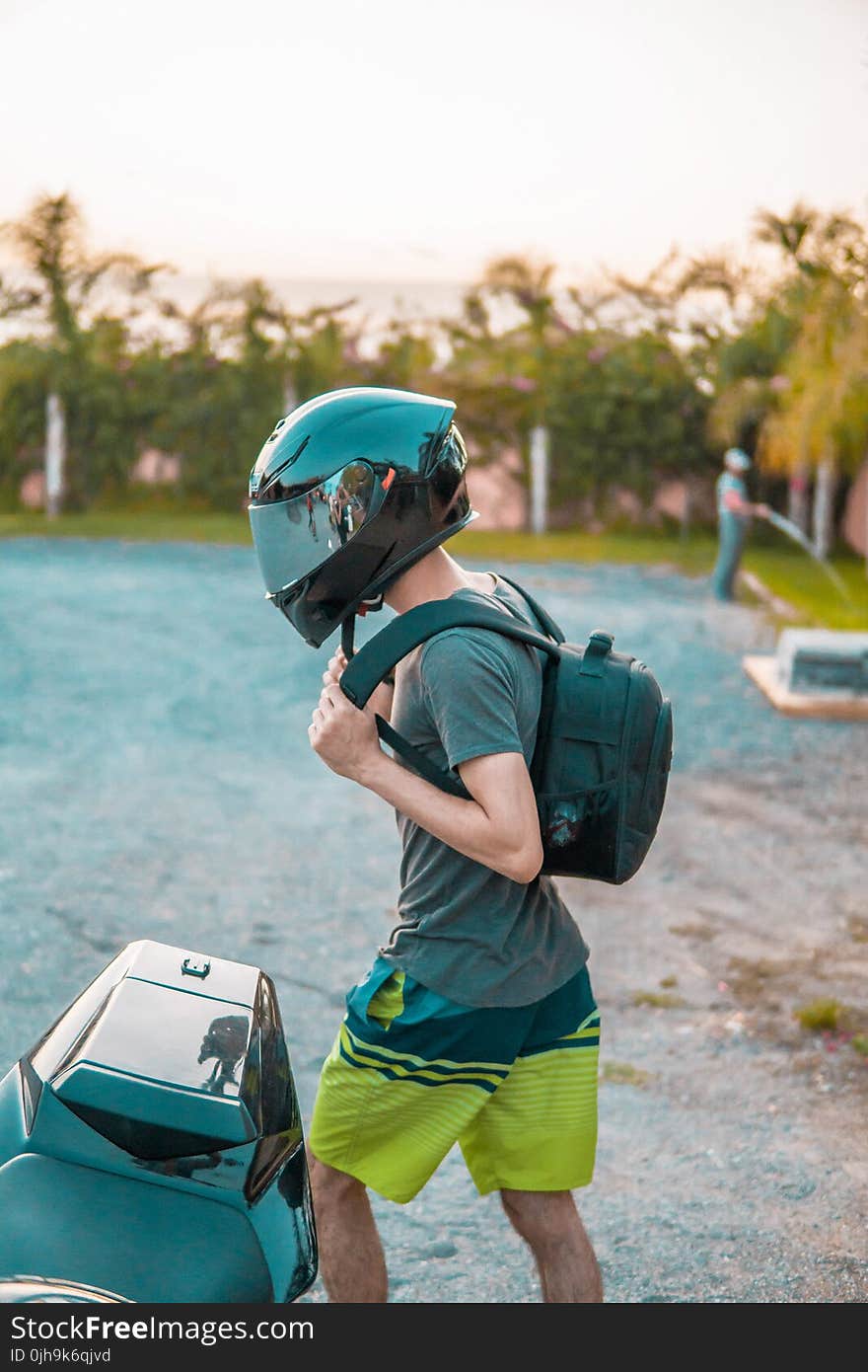 Man Wearing Black Helmet