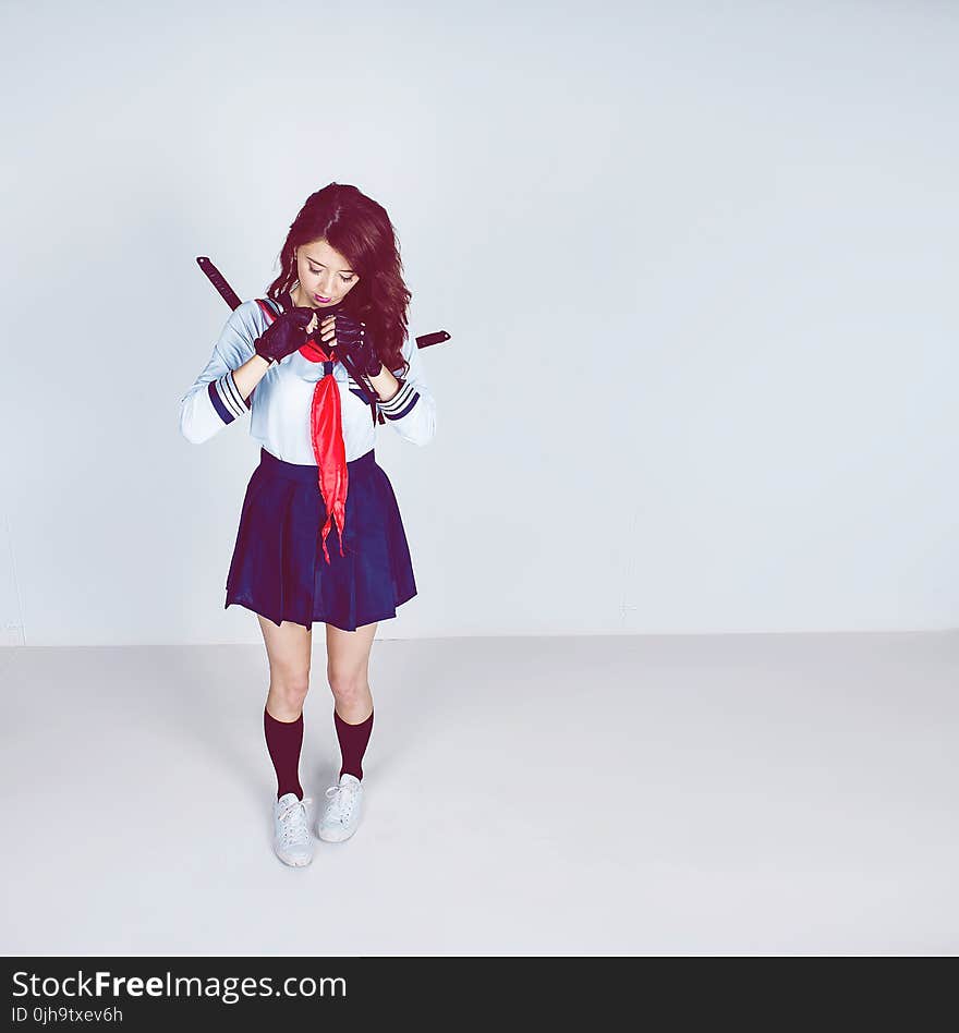 Woman Wearing School Girl Costume