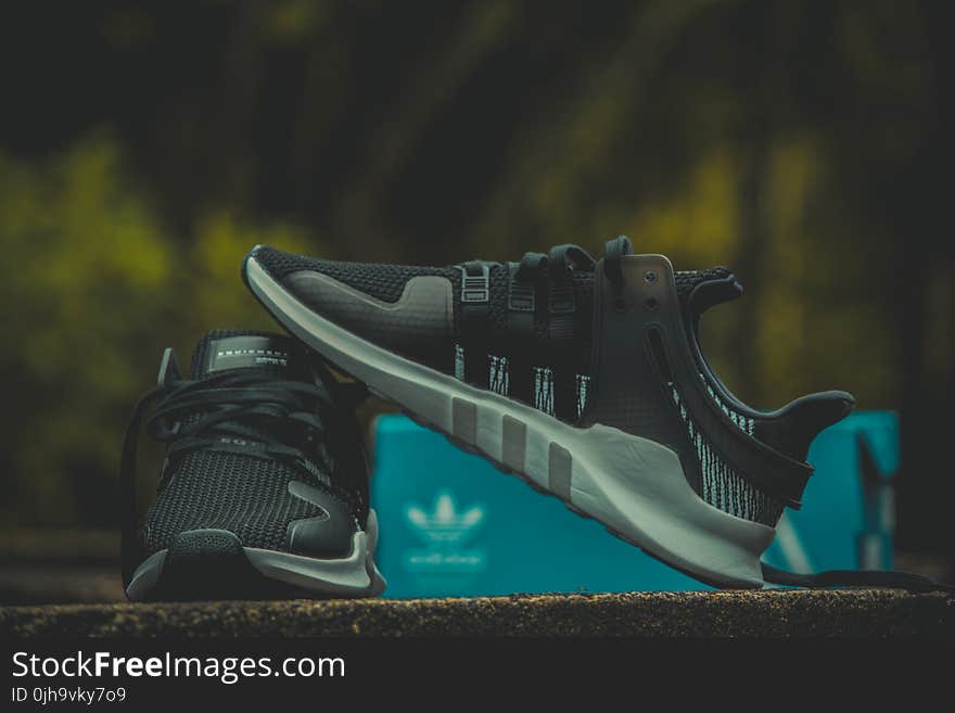 Pair of Black-and-gray Adidas Low Top Sneakers With Box