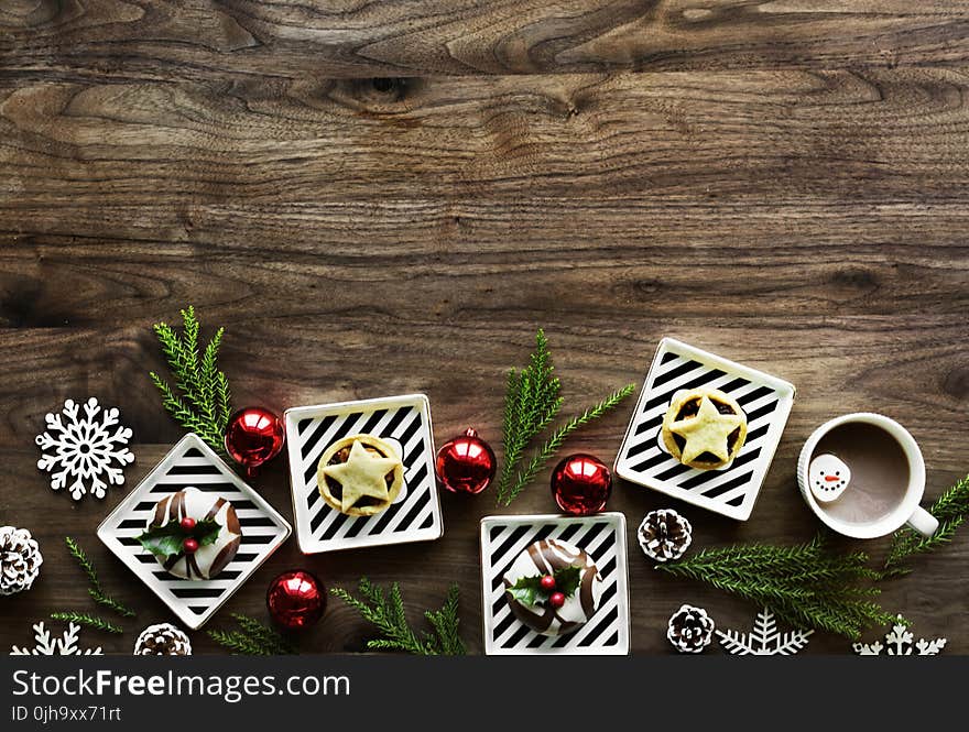 Square White Christmas Theme on Brown Wooden Floor