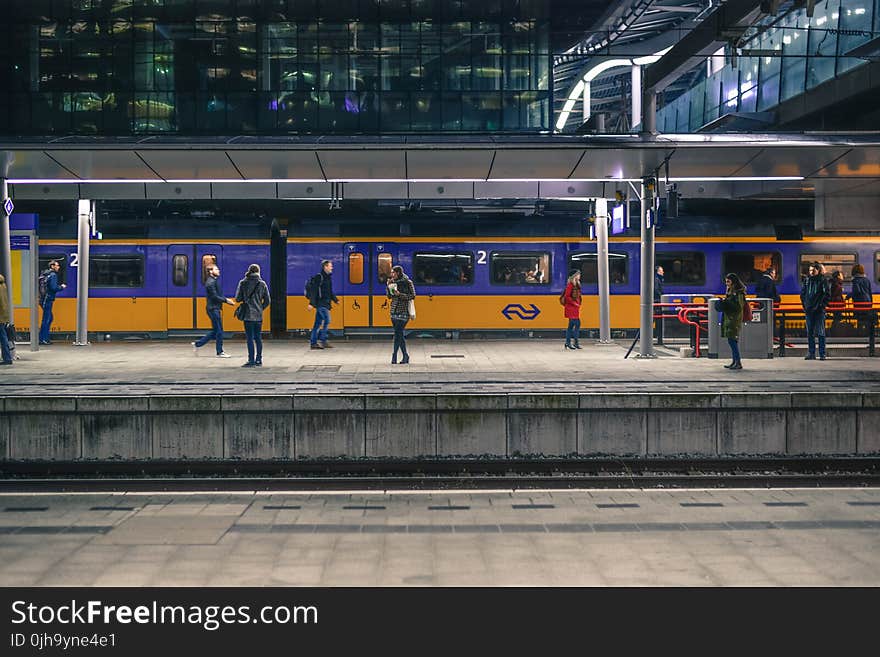 People Standing Near Train Under Shed