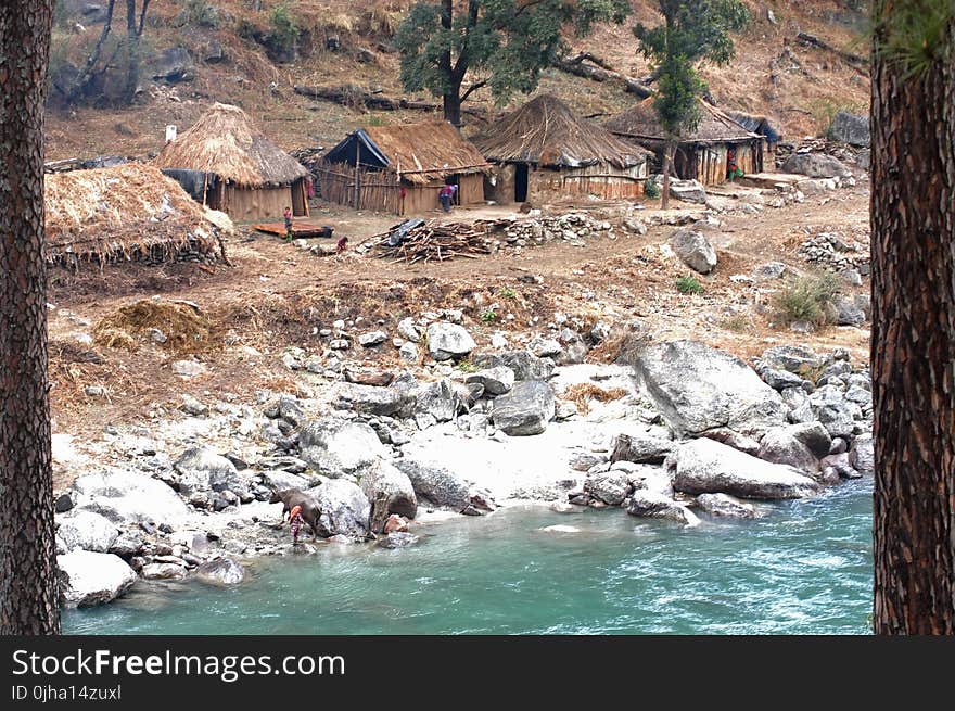 Brown Nipa Houses Beside River