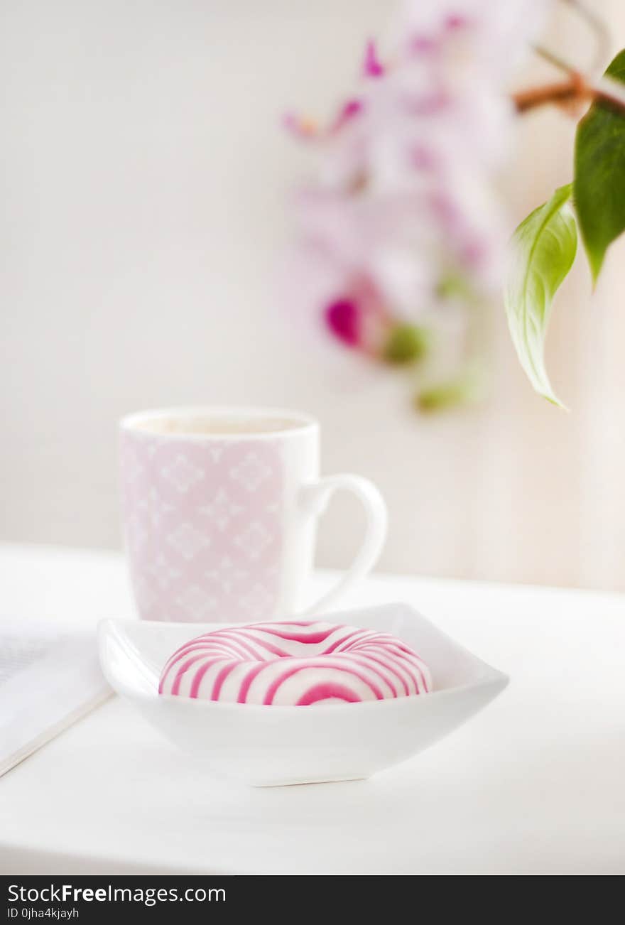 White and Pink Ceramic Mug