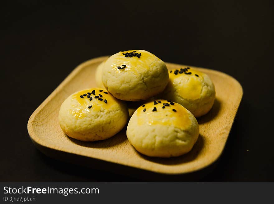 Five White Round Pastries