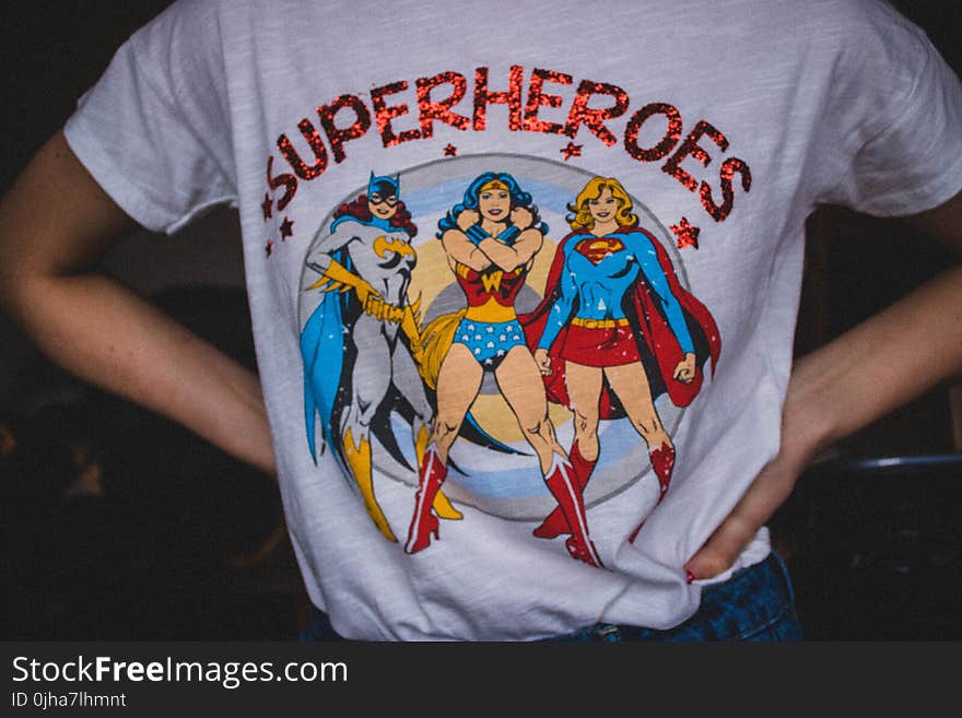 Person Wearing Superheroes Printed T-shirt