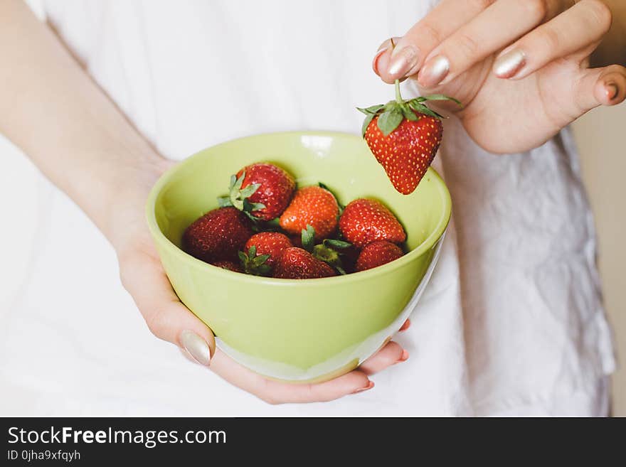 Strawberries On Green Bowl